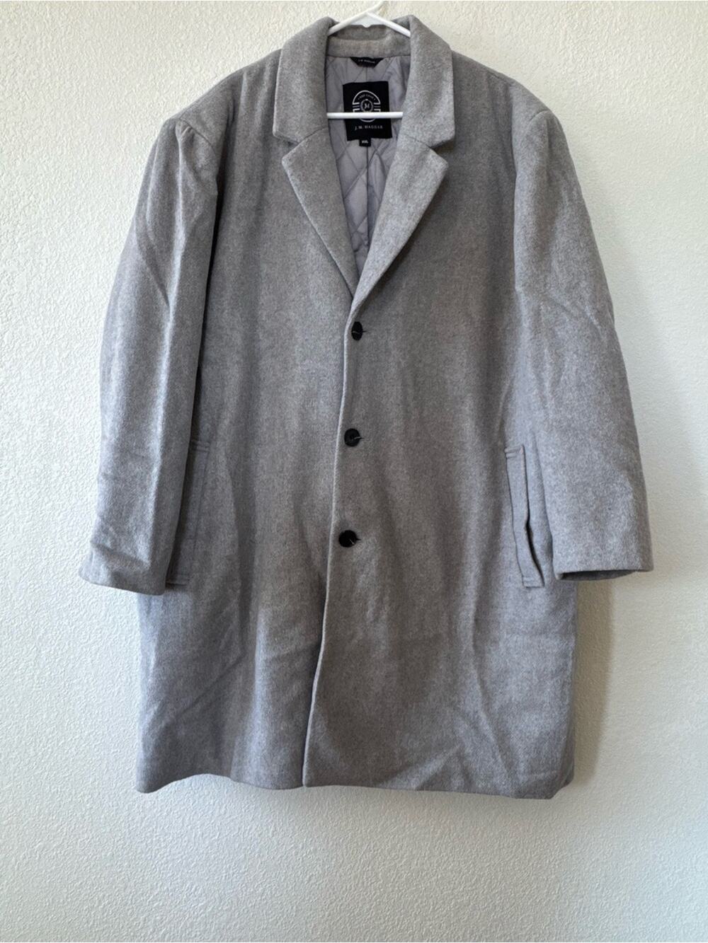 J.M. Haggar Men’s XXL 52-54 Gray Wool Blend Topcoat Quilted Overcoat